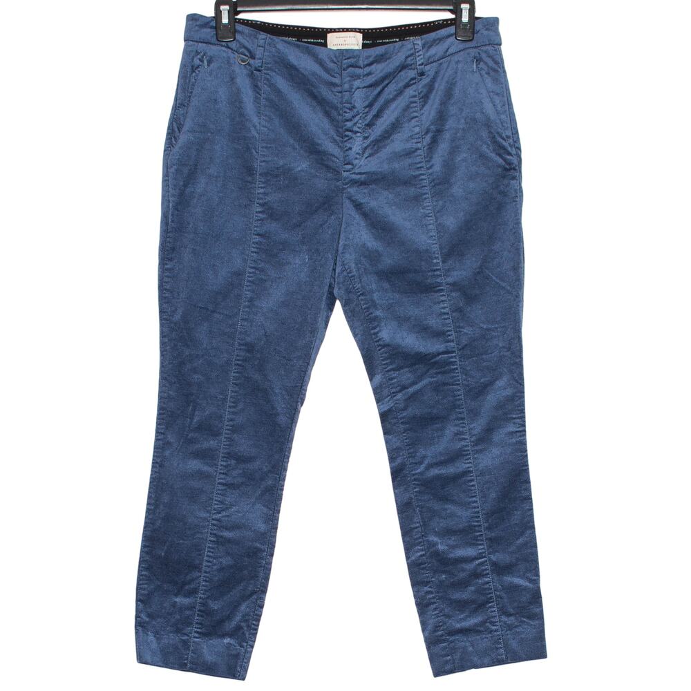 Anthropologie Essential Slim Velvet Pants Blue Crop 12 Business Casual Work
